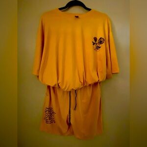 Yellow Floral Print Messaging Men’s Unisex Jumpsuit